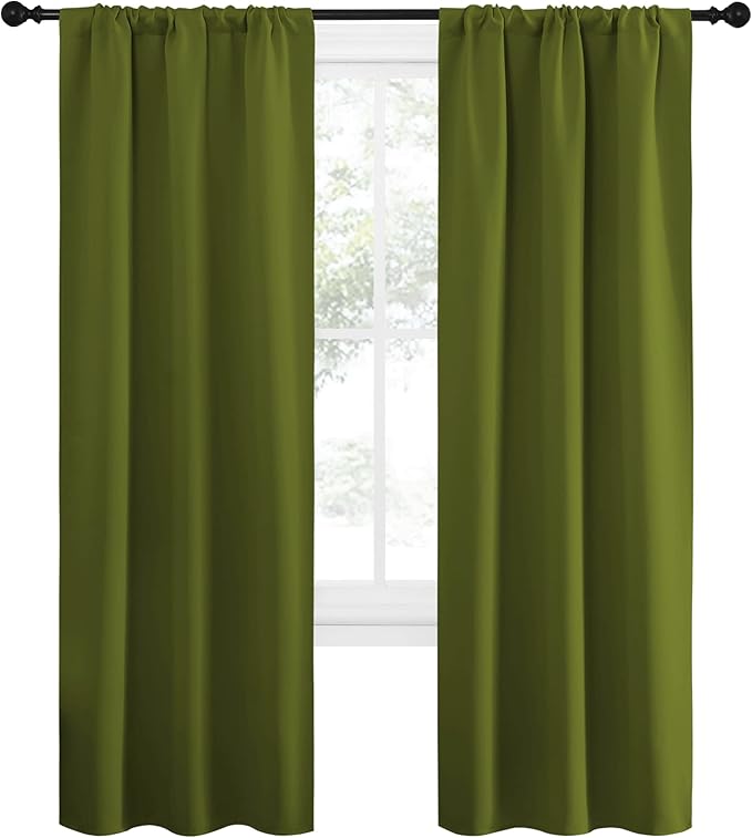 NICETOWN Blackout Christmas Curtains for Living Curtains, Bedroom Draperies with Rod Pocket, Nursery Essential Thermal Insulated Blackout Panels for Small Window (Olive Green, 1 Pair, 34 x 72)