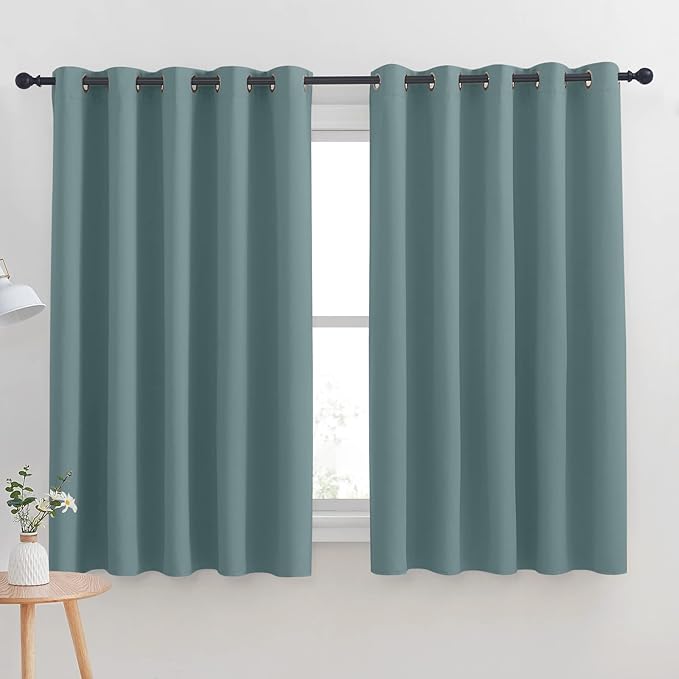 NICETOWN Thermal Insulated Greyish Blue Blackout Curtains for Bedroom, Window Treatment Solid Grommet Room Darkening Drape Panels for Bedroom (Set of 2, 70 by 63 inches Long)