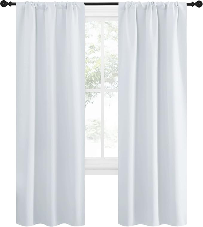 NICETOWN Greyish White Window Curtain Panels - Thermal Insulated Rod Pocket Room Darkening Curtain Sets for Bedroom (Greyish White, 2 Panels, 34 in x 72 in (W x L))