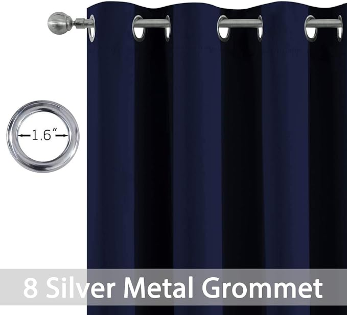 Yakamok Blackout Curtains 96 Inches Long Set of 2 Panels with Grommet Thermal Insulated Light Blocking Window Drapes for Bedroom/Living Room, Navy Blue Color, W52 x L96