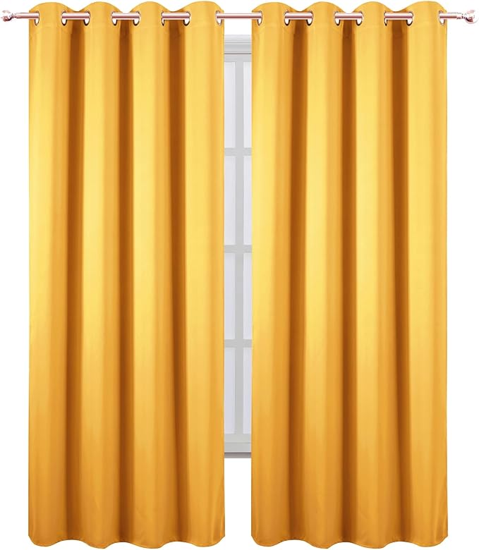 LEMOMO Blackout Curtains 52 x 120 Inch Long Yellow Curtains Set of 2 Panels Room Darkening Curtains for Bedroom and Living Room
