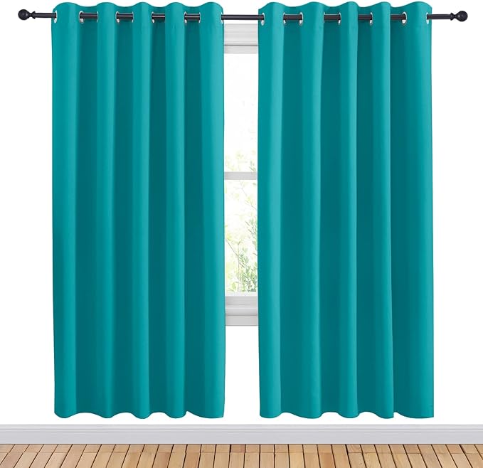 NICETOWN Peacock Teal Blackout Draperies Curtains for Kids Room, Window Treatment Thermal Insulated Solid Grommet Blackout Drape Panels for Bedroom (Set of 2, 70 by 72 inches)