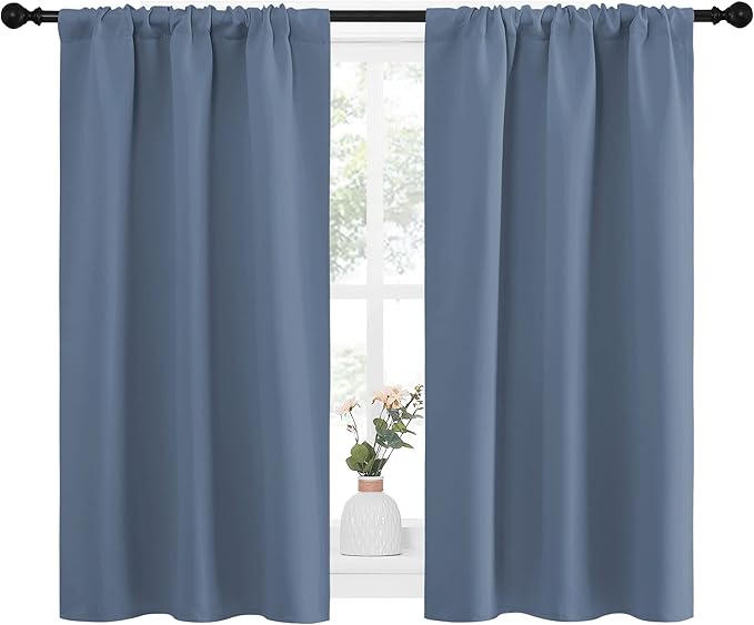 NICETOWN RV Blackout Curtains for Camper Windows, Short Blackout Curtains & Drapes, Thermal Insulated Blackout Curtain Panels for Kids Room, Play Room (Stone Blue, 34" Wide by 40" Long, 2 PCs)