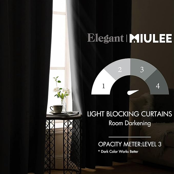 MIULEE Blackout Door Curtain Set of 2, 34 x 80 Inch Black Thermal Insulated Room Divider Drapes with Grommet Top for Privacy Cover, Living Room, Bedroom, Closet & Temporary Doorway