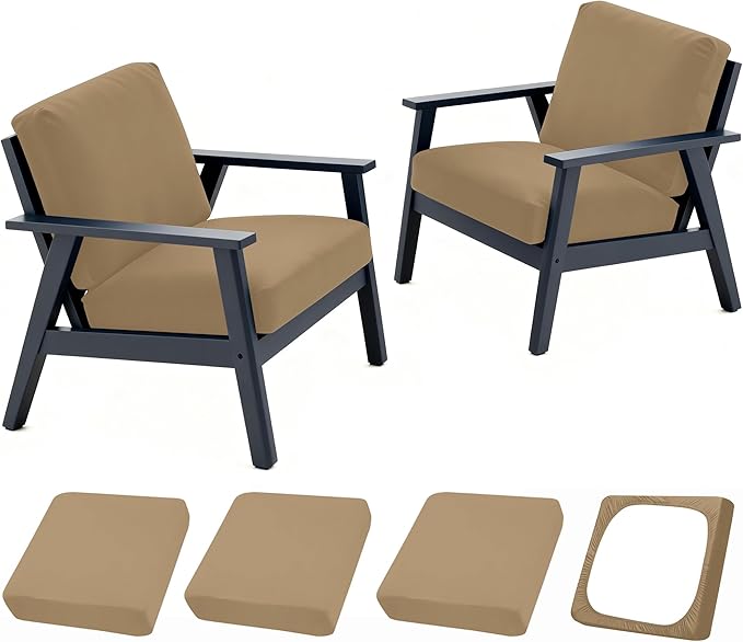 4Pcs Outdoor Cushion Covers, Patio Cushion Covers,Stretch Elastic Slipcovers, Replacement Washable & Reusable Furniture Protector for Patio Couch (Khaki,Cover Only)