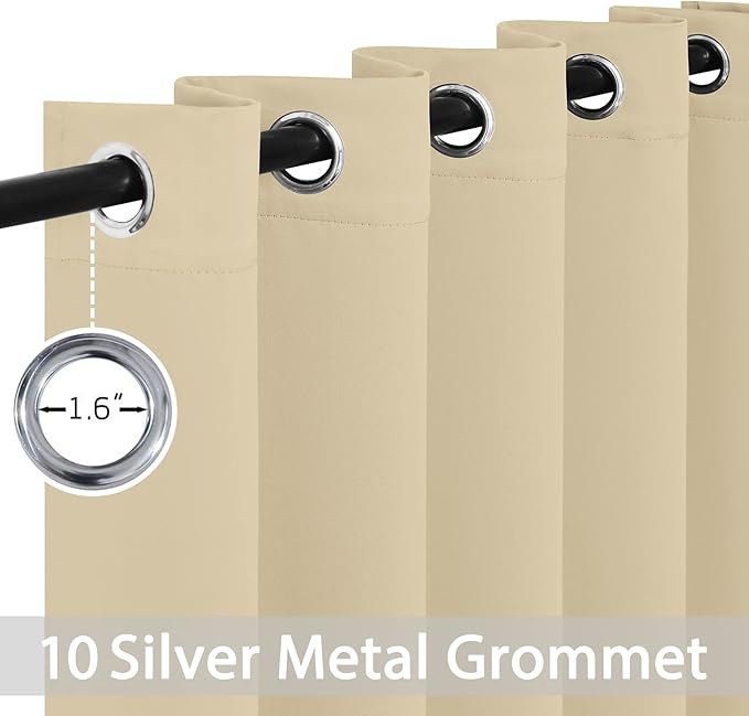 Yakamok Blackout Curtains Room Darkening Thermal Insulated Window Panels,Solid Grommet Top Drapes for Bedroom/Living Room(62Wx72L, Beige, 2 Panels)