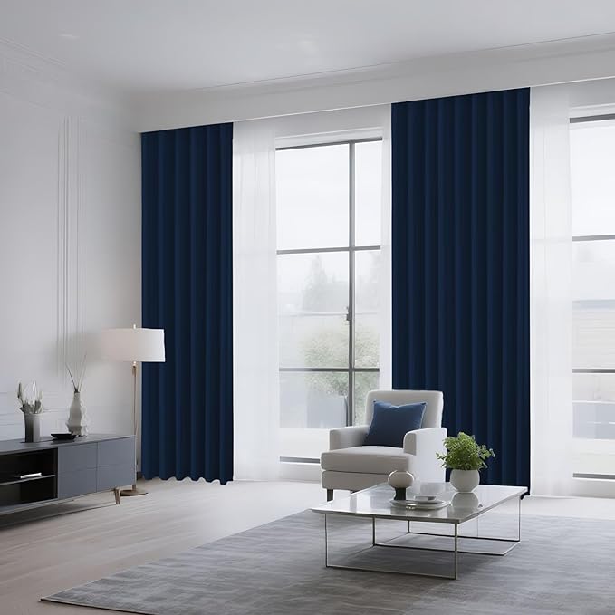 CUCRAF Navy Blue Blackout Curtains 96 inch Length 2 Panels Set, Rod Pocket Room Darkening Drapes for Bedroom Living Room, Insulated Thermal Light Blocking Window Curtain (W52 x L96 Inch)