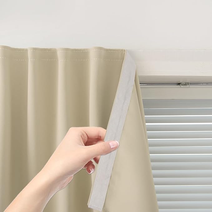 Self Adhesive Portable Blackout Curtains for Bedroom Easy to Install Window Thermal Lnsulated Kitchen Room Darkening Small Window Curtains, Cortinas Para Cuarto, 47"W X 79"L, Beige, 1 Panel