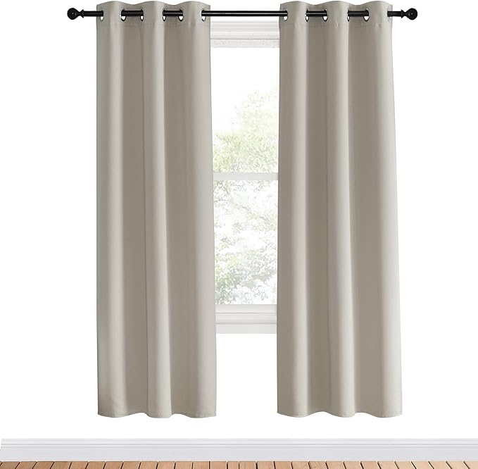 NICETOWN Blackout Curtains for Bedroom, Natural, 34 inches by 70 inches Long Curtains & Drapes for Living Room, Thermal Insulated Window Treatment Draperies for Nursery