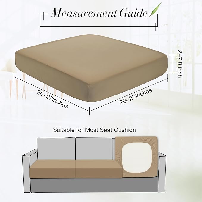 Newwiee Set of 4 Stretch Patio Cushion Covers Sofa Couch Seat Chair Slipcovers Cushion Cover Replacement Furniture Protector for Pets Washable(Sand,Seat Cover,Solid)