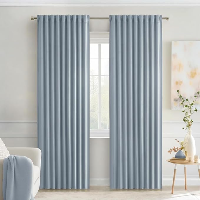 MIULEE Light Blue Back Tab Blackout Curtains 84 Inch Length 2 Panels Set for Living Room Bedroom Privacy, Rod Pocket/Pinch Pleat Thermal Insulated Room Darkening Pleated Light Blocking Drapes