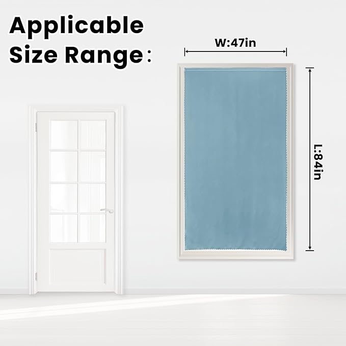 Self Adhesive Curtains, Portable Blackout Curtains Fabric Curtains for Living Room No Drilling, 47" W X 84" L, Lake Blue, 1 Panel