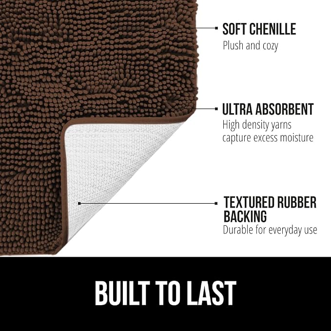 GORILLA GRIP Bath Rug Mat 60x24, Thick Soft Absorbent Chenille, Quick Dry - Image 2