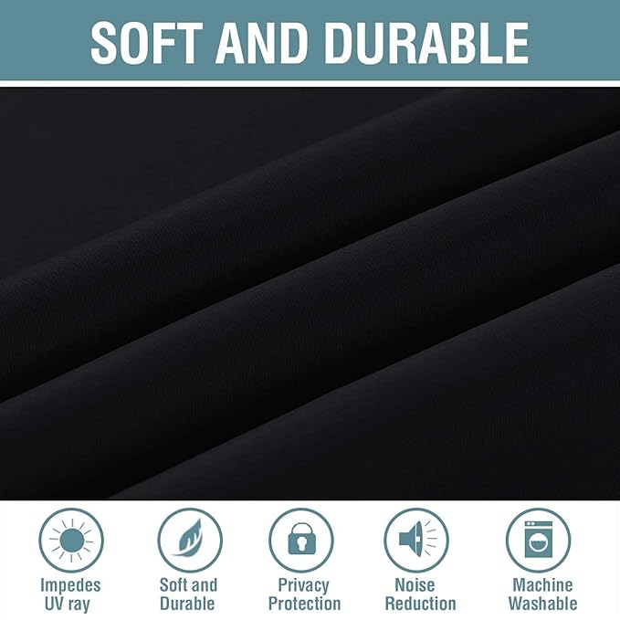H.VERSAILTEX Blackout Curtain for Living Room Small Window Kitchen Blackout Curtains 45 inch Length Energy Saving Solid Grommet Blackout Drape, One Panel, Jet Black, 52" W x 45" L