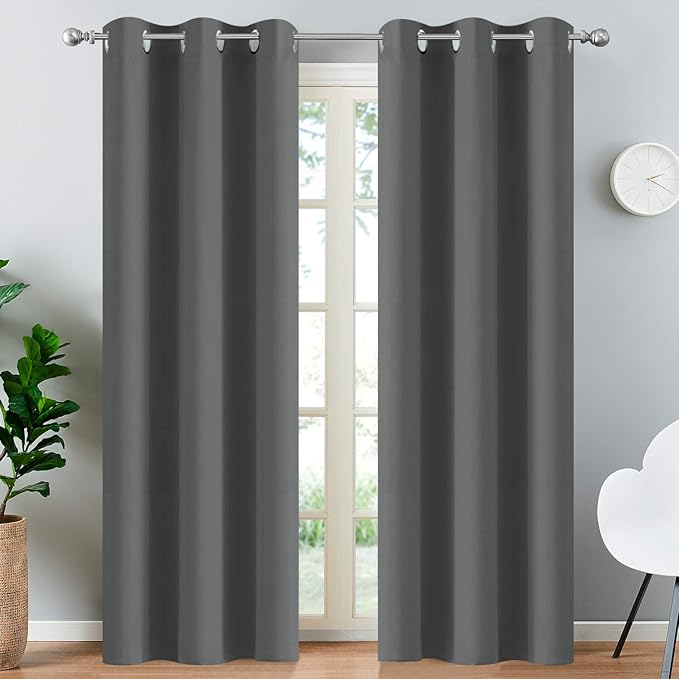 Yakamok Room Darkening Grommet Window Drapes Thermal Insulated Light Blocking Blackout Curtains for Bedroom(Dark Grey,38Wx84L,2 Panels)