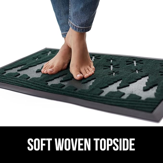 GORILLA GRIP 100% Waterproof All-Season WeatherMAX Doormat, US Designed Natural Rubber, Stain and Fade Resistant, Low Profile Indoor Outdoor Door Mats, Easy Clean Patio Mat, 29x17, Green Snowscape