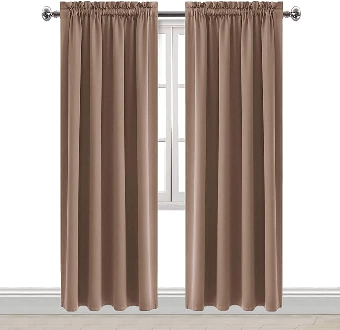 DWCN Blackout Curtains Room Darkening Thermal Insulated Bedroom Curtains Window Curtain Panels, 38 x 84 inches Long, Set of 2 Khaki Rod Pocket Drapes