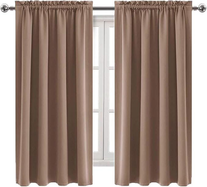DWCN Blackout Curtains Room Darkening Thermal Insulated Bedroom Curtains Window Curtain Panels, 52 x 63 inches Long, Set of 2 Khaki Rod Pocket Drapes
