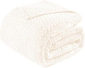 Exclusivo Mezcla Fleece Twin Size Blanket for Bed, 90x66 Inches Soft Cozy Jacquard Flannel Blankets, Lightweight Fuzzy Plush Warm for Women, Off White
