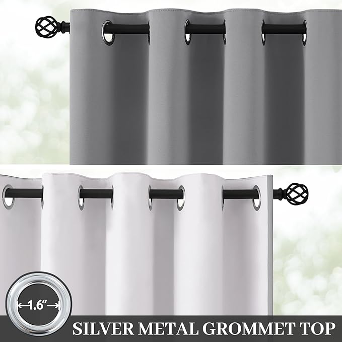 Yakamok 100% Blackout Curtain Panels 84 inches Cold and Light Blocking Drapes for Nursery, 2 Thick Layers Thermal Insulated Draperies (2 Pieces, 50 Wide Each Panel, Dove Grey/White Backing)