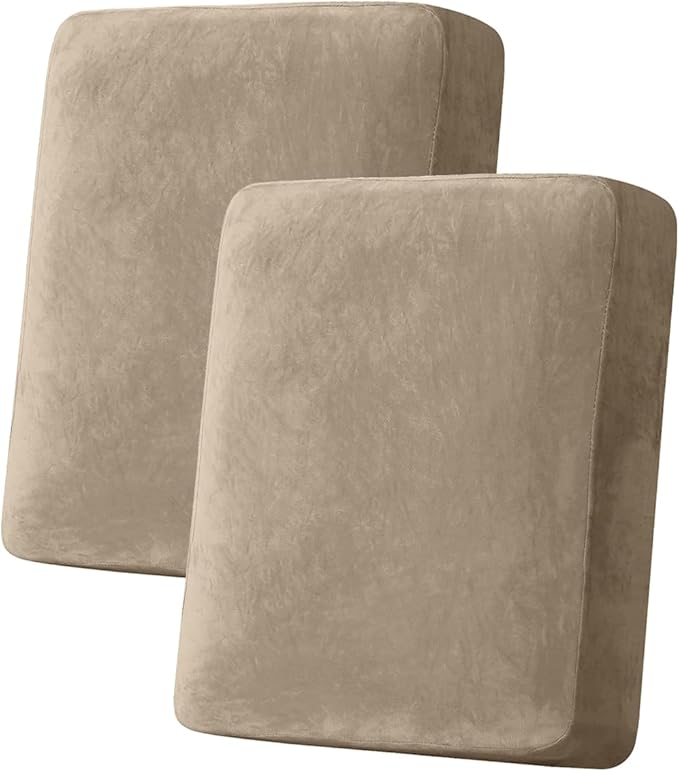 Couch Cover Stretch Velvet Sofa Cushion Cover 2-Piece - Elastic Washable Slipcover for Seat or Backrest, Couch Seat Covers for Sofas (Leather Brown)