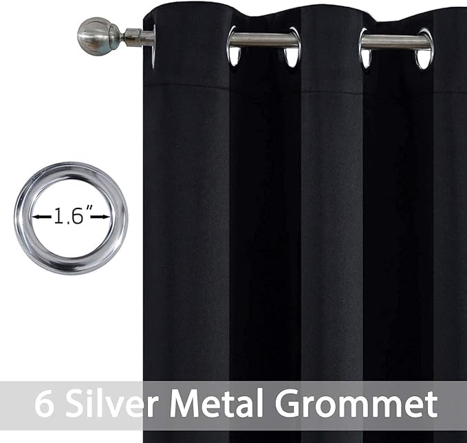 Yakamok Black Room Darkening Grommet Window Drapes Blackout Curtains Thermal Insulated Grommet Curtain Panels for Bedroom, 38W x 84L,1 Panel