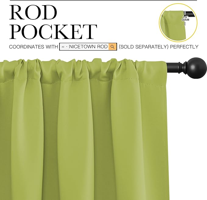 NICETOWN Green Blackout Draperies Curtains - Thermal Insulated Home Decoration Blackout Drapes for Kid's Room (1 Pair, 42 x 63 Inch, Fresh Green)