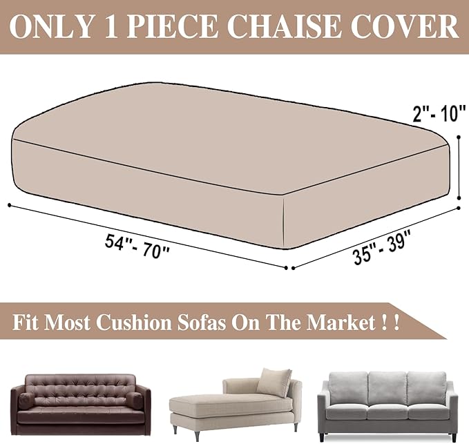 Couch Cushion Cover Chaise Lounge Cover Washable Separate Seat Chaise Couch Cover Stretch Sectional Sofa Slipcover(1 Piece for Chaise or Sofa 3-Seater, Khaki)