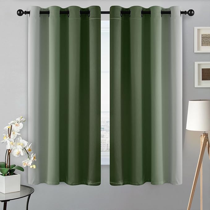 SimpleHome Ombre Room Darkening Curtains for Bedroom, Gradient Sage Green to Grey White Light Blocking Thermal Insulated Grommet Window Curtain/Drapes for Living Room,2 Panels, 52x63 inches Length