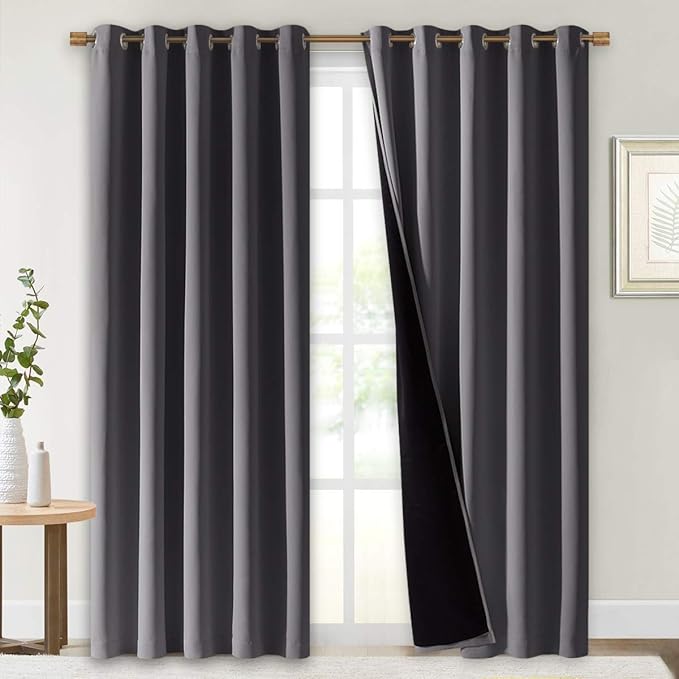NICETOWN Grey Full Shade Curtain Panels, Pair of Energy Smart & Noise Blocking Out Blackout Drapes for Dining Room Window, Thermal Insulated Guest Room Lined Window Dressing(Gray, 70 x 84 inch)