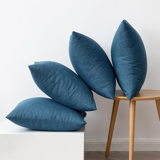MIULEE Pack of 4 Decorative Outdoor Throw Pillow Covers Linen Waterproof Pillow Covers Farmhouse Cushion Cases for Patio Garden Tent Balcony Couch Sofa 18x18 inch Navy Blue