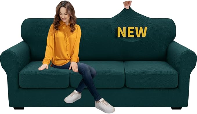 XINEAGE 2026 New 4 Pieces Couch Covers for 3 Cushion Couch Super Stretch Thick Soft Sofa Cover Anti Slip Sofa Slipcover Dogs Cats Furniture Protector (Blackish Green, 71"-91")