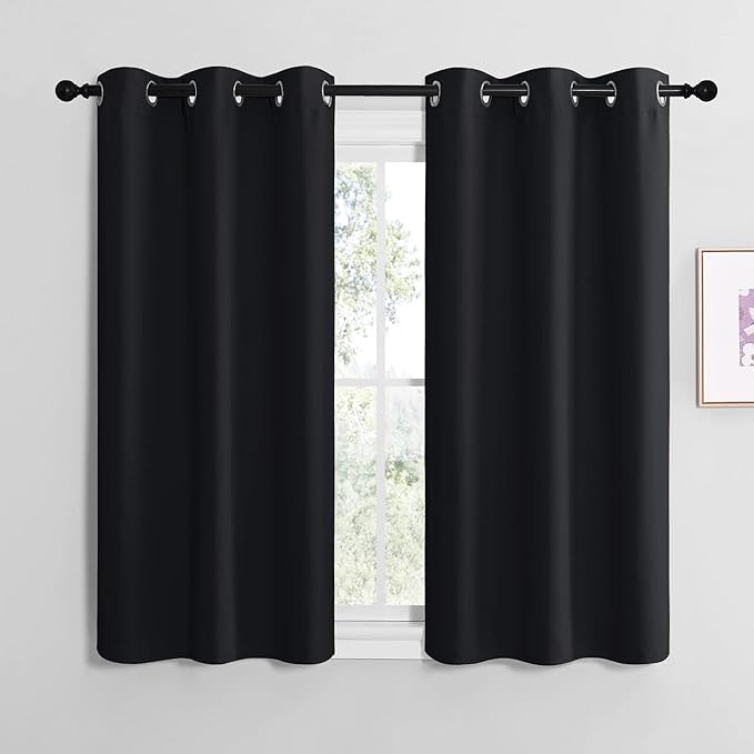 NICETOWN Blackout Draperies Window Curtain Panels, Autumn/Winter Thermal Insulated Solid Grommet Blackout Curtains/Drapes for Cafe (Set of 2, 42 inches by 50 inches, Black)