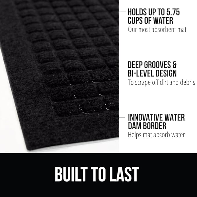 GORILLA GRIP® Ultra Absorbent Front Door Mat Outside Entrance 35x23, Traps Dirt and Moisture, HydroABSORB Indoor Outdoor Doormat Holds 5.7 Cups Water, Stain and Fade Resistant Welcome Mat 2 Pack Black