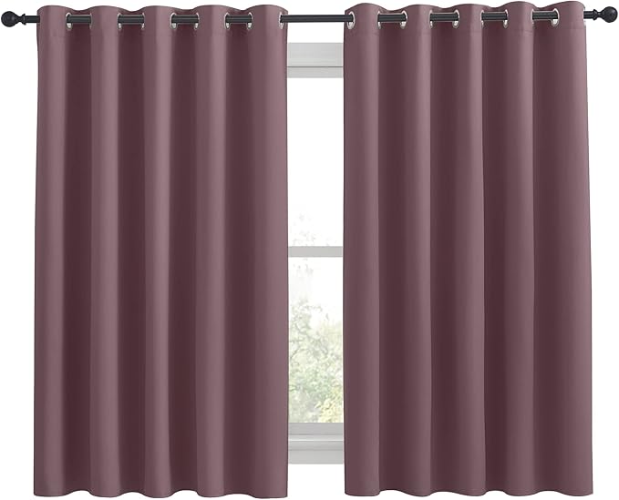 NICETOWN Thermal Insulated Curtains Blackout Draperies, Window Treatment Solid Grommet Room Darkening Drape Panels for Bedroom (Dry Rose, Set of 2, 70 by 63 inches Long)