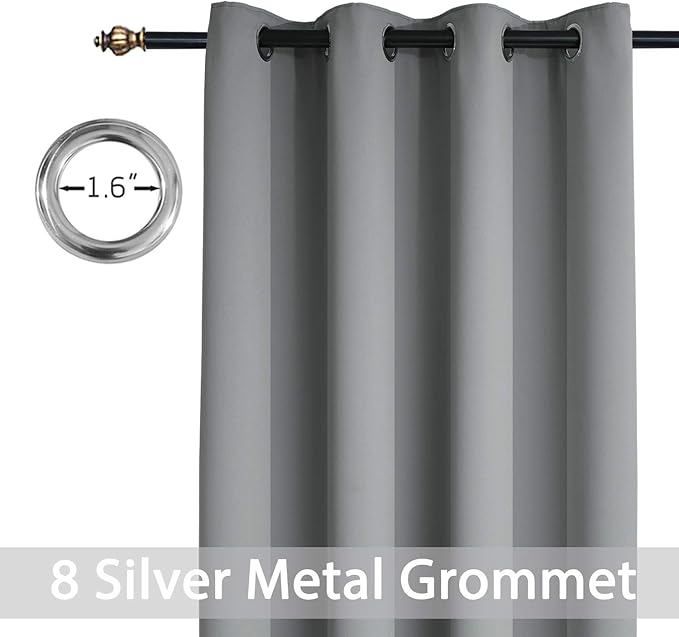 Yakamok Grommet Room Darkening Thermal Insulated Blackout Curtains Window Panels for Bedroom Width 52 Inch by Length 54 Inch Grey Two Curtain Panels