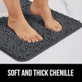Bath Rug 48 x 24 Charcoal Chenille, Quick-Dry Microfiber, TPR Rubber Backing