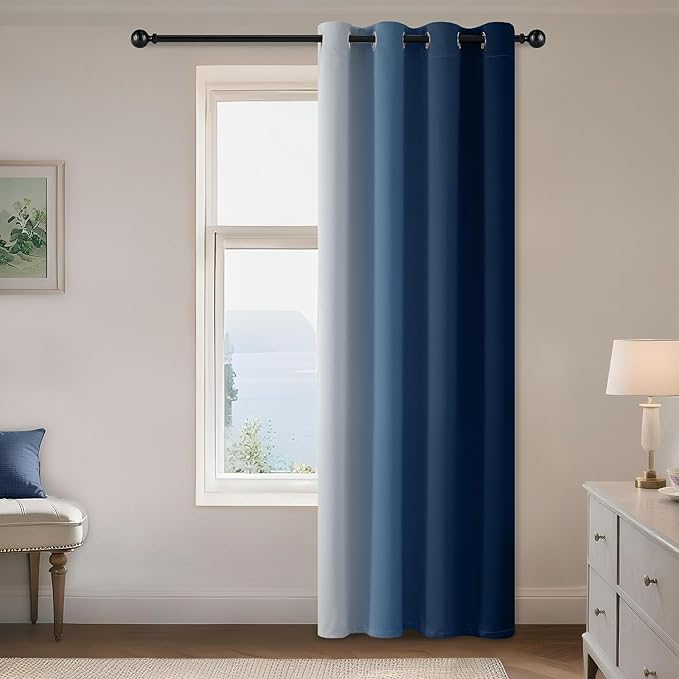 Yakamok Greyish White to Blue Ombre Curtain for Bedroom, Light Blocking Thermal Insulated Window Drape for Living Room(1 Panel, 52x84 Inch)
