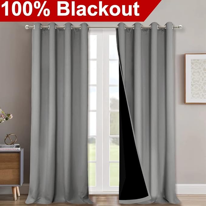 NICETOWN Full Shade Curtain Panels, Pair of Energy Smart & Noise Blocking Out Blackout Drapes for Dining Room Window, Thermal Insulated Guest Room Lined Window Dressing(Silver Grey, 52 x 102 inch)