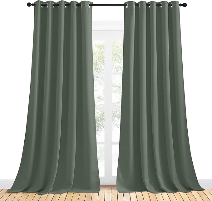 NICETOWN Room Darkening Draperies Window Curtain Panels, Dark Mallard, 2 Panels, W70 x L95 -inch, Thermal Insulated Grommet Room Darkening Curtains for Bedroom