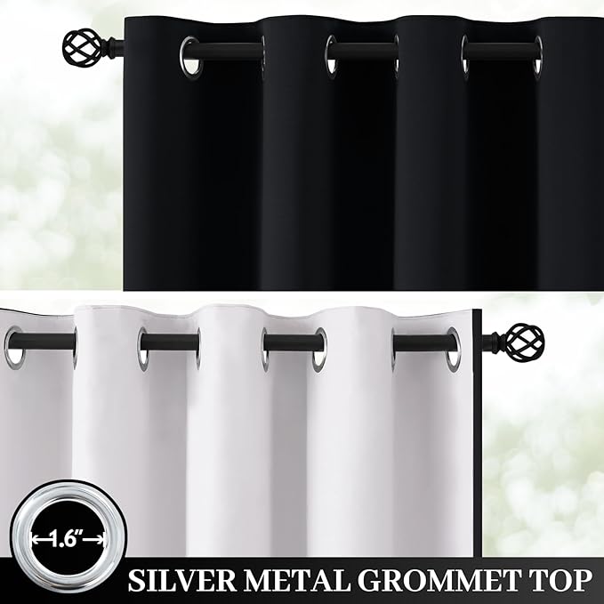 Yakamok 100% Blackout Curtain Panels 63 inches Cold and Light Blocking Drapes for Nursery, 2 Thick Layers Thermal Insulated Draperies (2 Pieces, 50 Wide Each Panel, Black/White Backing)