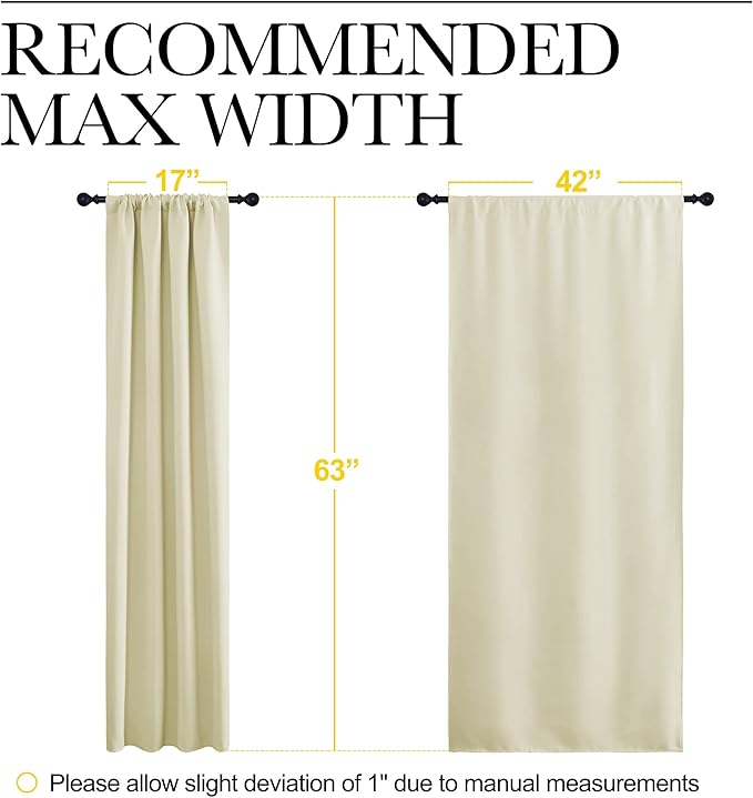 NICETOWN Blackout Curtains for Living Curtains, Room Darkening Window Curtain Panels, Easy-Care Solid Thermal Insulated Draperies/Drapes for Daughter Room (Beige, 2 Panels, 42 by 63)