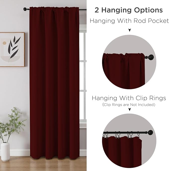 CUCRAF Burgundy Red Blackout Curtains Customize, Rod Pocket Room Darkening Curtain for Bedroom Living Room, Thermal Insulated Window Drapes 1 Panel (Custom Size, Color)