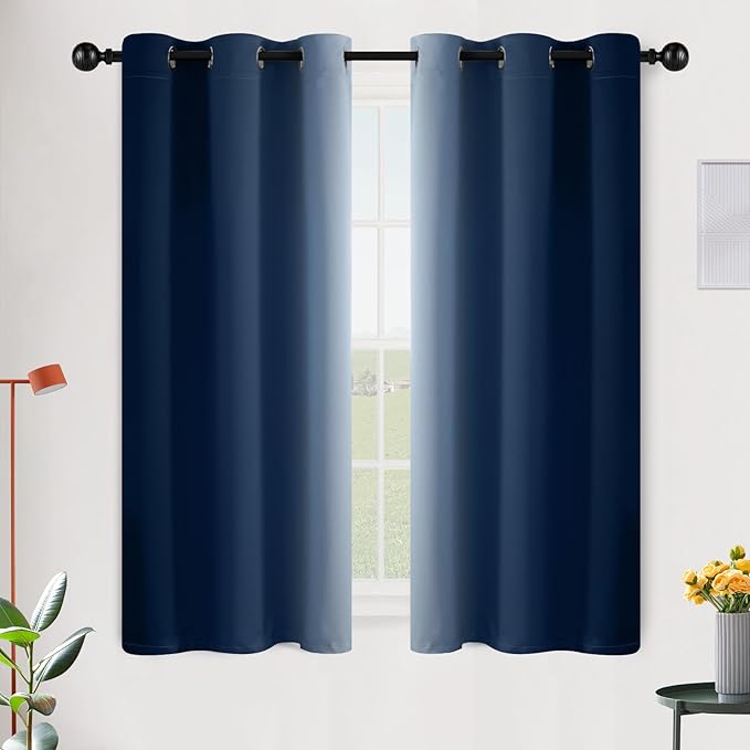 SimpleHome Ombre Room Darkening Curtains 54 inches Length for Bedroom,Grommet Gradient Light Blocking Blue Gradient Window Curtains for Living Room,2 Panels, 42x54 inches