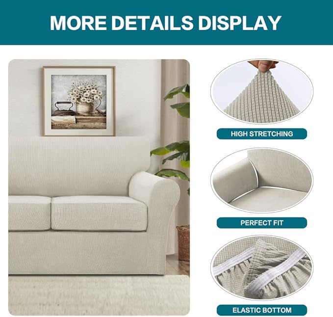 Turquoize 3 Piece Sofa Covers for 2 Cushion Couch Sofa Slipcover Soft Couch Cover for Dogs-Washable Sofa Furniture Covers with 2 Individual Cushion Covers, Jacquard Fabric (Loveseat, Island Fossi)