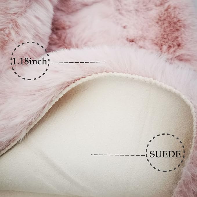 Ghouse Ultra Soft Faux Rabbit Fur Rug 4x6, Machine Washable Area Rugs for Bedroom Fluffy Rugs for Living Room, No-Shedding Carpet Sheepskin Rug Pink
