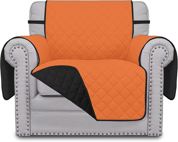 Easy-Going Chair Sofa Slipcover Reversible Sofa Cover Water Resistant Couch Cover Furniture Protector Cover with Elastic Straps for Pets Kids Children Dog Cat (Chair, Orange/Black)