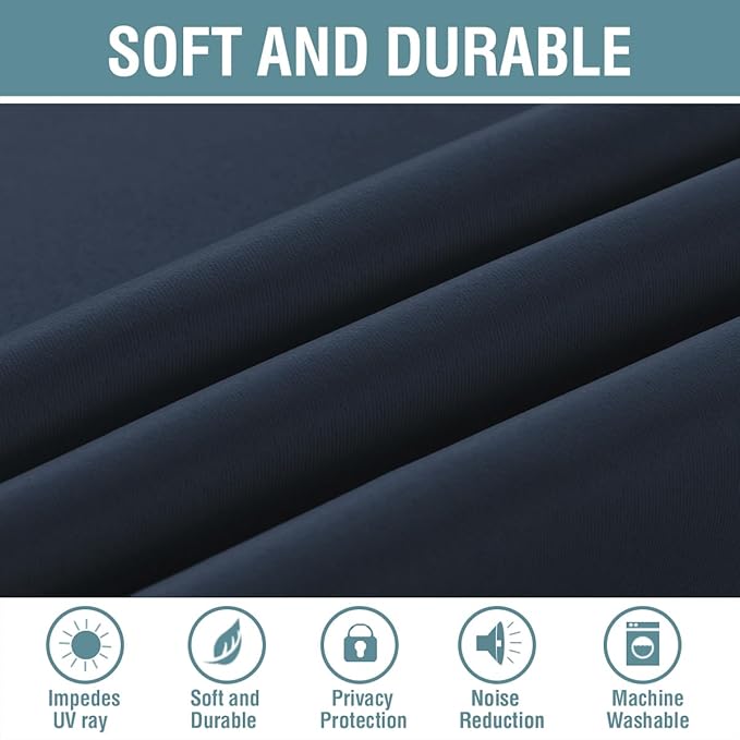 H.VERSAILTEX Ultra Soft Premier Blackout Curtain for Living Room Extra Long, Thermal Insulated Bedroom Curtains Grommet Top, Noise Reducing Patio Door Curtain - Navy Blue, One Panel, 52'W x 96'L