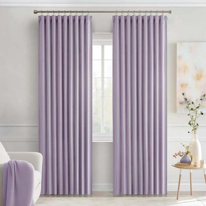 MIULEE Lilac Back Tab Blackout Curtains 84 Inch Length 2 Panels Set for Living Room Bedroom Privacy, Rod Pocket/Pinch Pleat Thermal Insulated Room Darkening Pleated Light Blocking Drapes