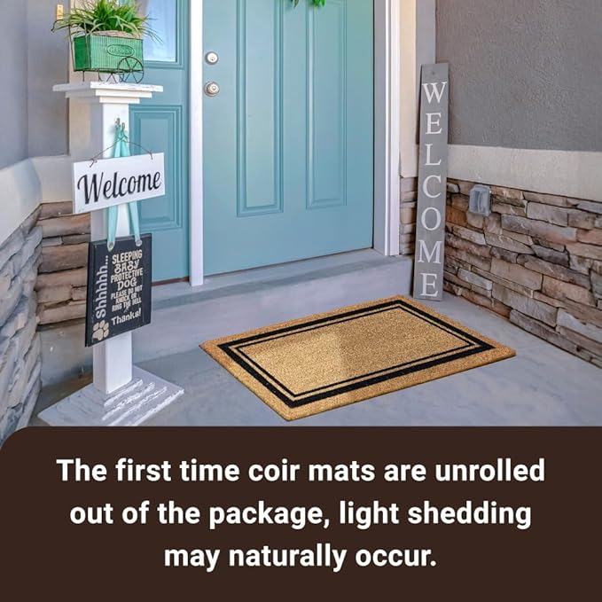 KANKUN Coco Coir Door Mat with Heavy Duty Backing, Welcome Doormat (17" x 30"), Doormat Entrance (Border)